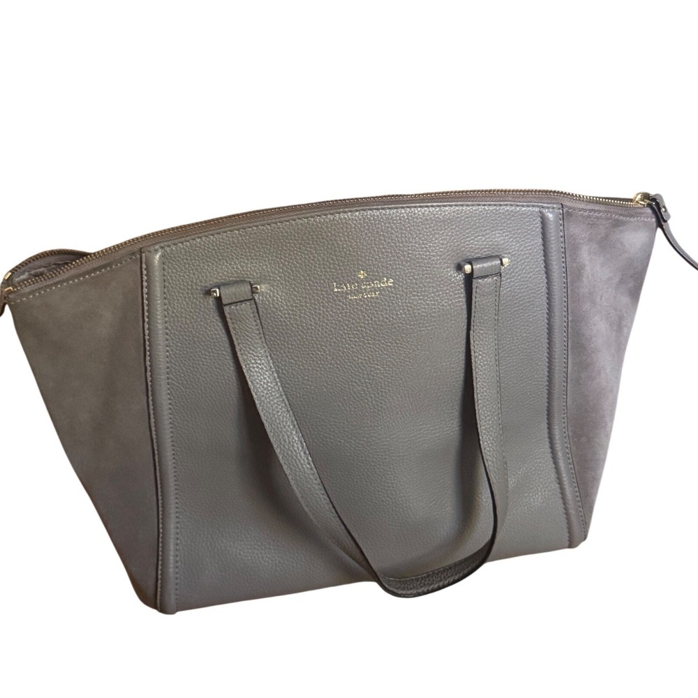 Kate Spade Alanie Lewis Drive Suede Pebbled Leather Gray Shoulder Large Bag